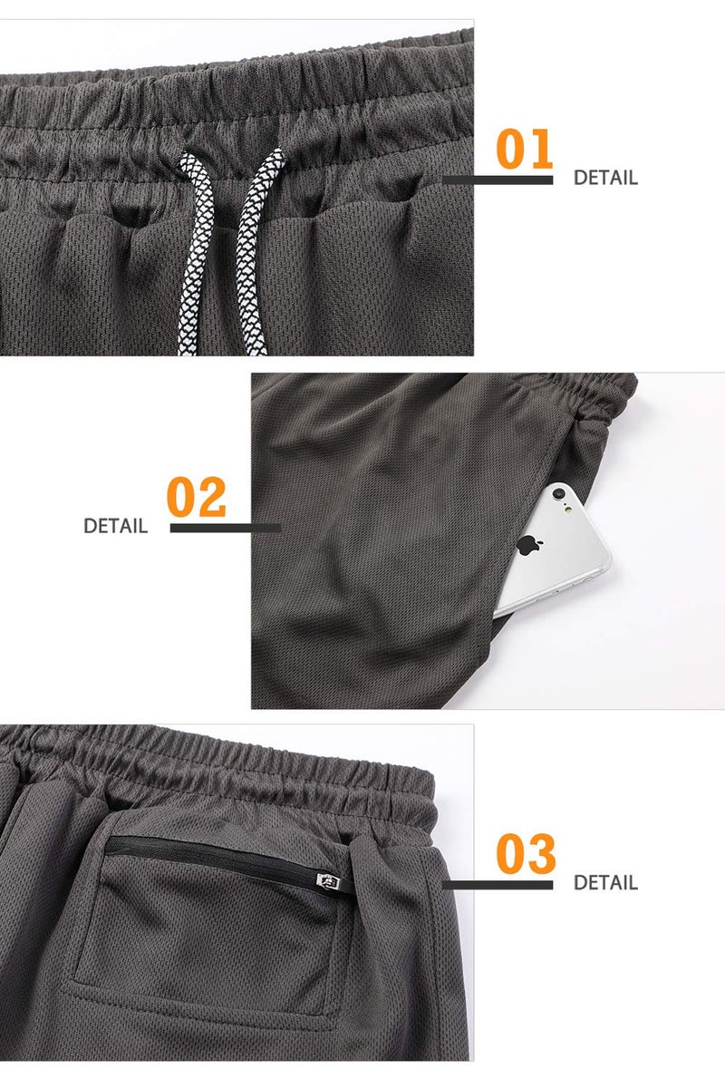 Surenow Men's Athletic Running Shorts Quick Dry Workout Shorts 2 in 1 Shorts 5" Gym Running Shorts for Men with Phone Pocket Grey - Image 4
